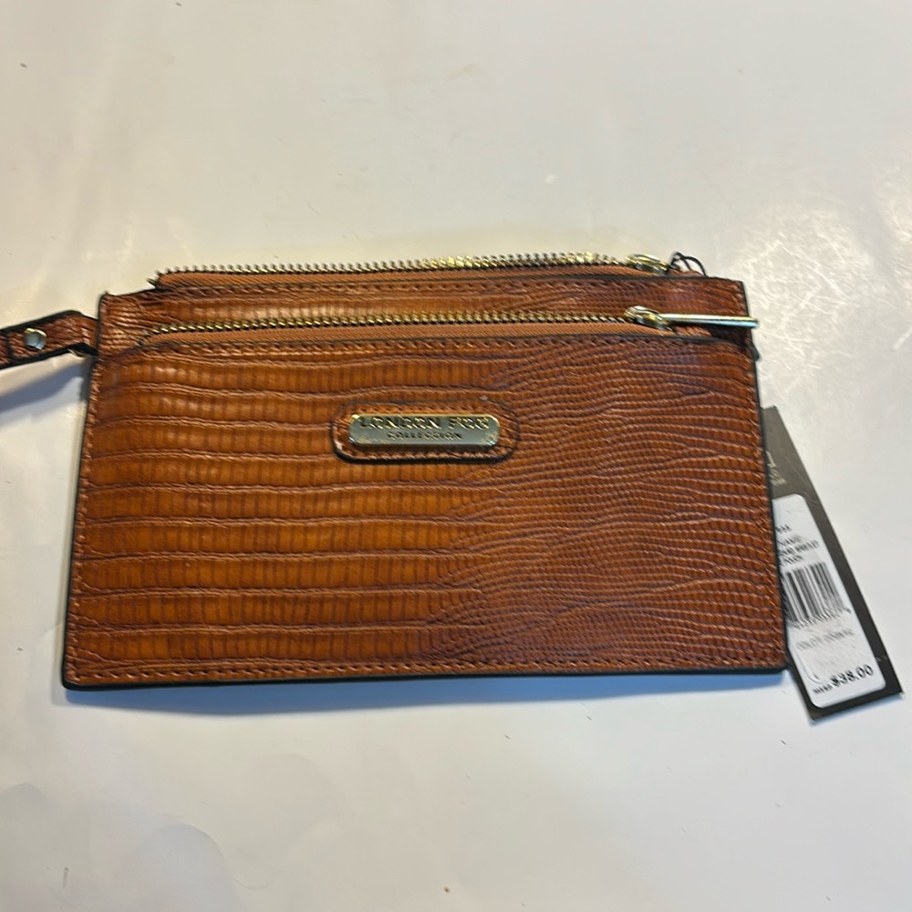 London Fog Danca lizard wristlet with double zippered pouches and inside pocket - Picture 1 of 7